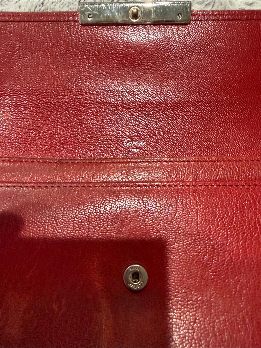 Cartier Red Leather Clutch with Silver-Tone Closure